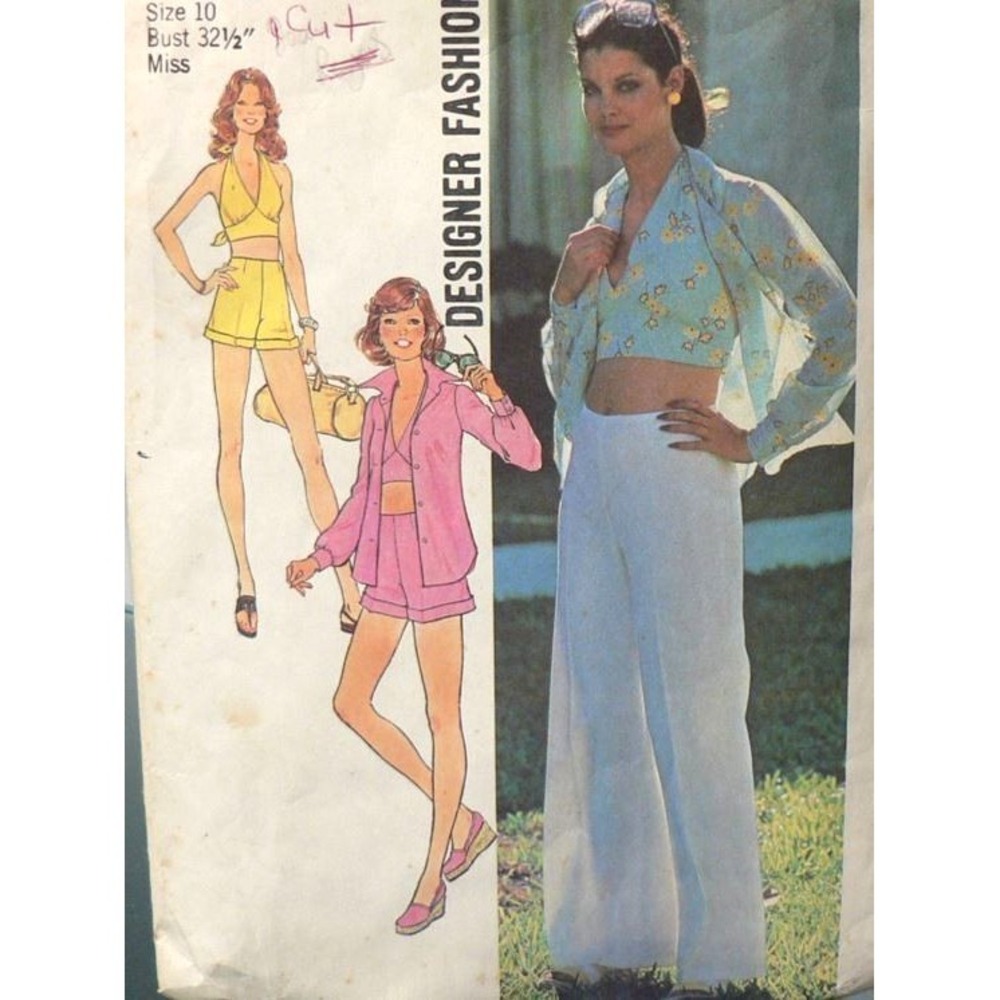 Vintage Simplicity Sewing Pattern 6928 Shirt Jacket Halter Top Shorts Pants 10